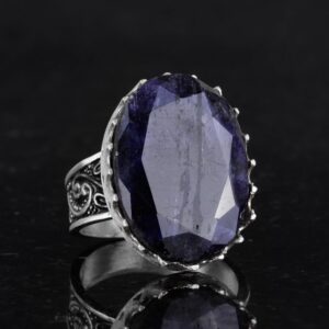 925 Ayar Gümüş Yüzük - Büyük Yüzük - Yapay Taş Gümüş Yüzük - El Yapımı Yüzük (Yapay Safir) - Görsel 5