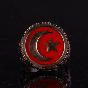 Erkek Gümüş Yüzük - Kırmızı Hilal ve Yıldız Tasarımı, Türk Bayragı Yüzük - Görsel 4