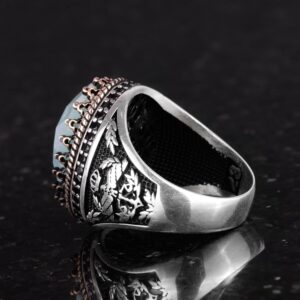 Gerçek Doğal Taş Yüzük - El Yapımı Şahin Yüzük - 925 Ayar Gümüş Yüzük (Amazonit) - Görsel 7