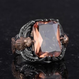 Erkekler için Kartal Sembollü Yapay Taş Yüzük, El Yapımı 925 Ayar Gümüş Yüzük - Koruma Sembolü (Yapılmış sultanit) - Görsel 5