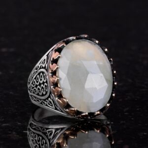 925 Ayar Katı Gümüş Erkek Yüzük Doğal Taşlarla - El Yapımı Şıklık (Kesilmiş Akuamarin Taşı) - Görsel 3