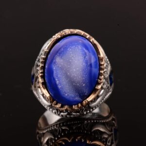 Eski Tarz Erkekler için 925 Ayar Gümüş Yüzük Doğal Druzy Kuvars Taşlı - Görsel 3