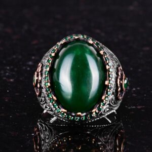 Gerçek Doğal Taş Yüzük - 925 Ayar Gümüş El Yapımı Yüzük (Jade) - Görsel 4