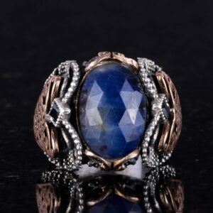 Doğal Mavi Safir Taşlı, 925 Ayar Sert Gümüş Erkek Yüzük - Doğal Taşlarla El Yapımı Zarafet - Görsel 3