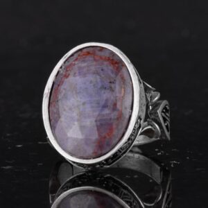 Doğal Mor Safir Taşlı Erkek Yüzük, El Yapımı 925 Ayar Gümüş Takı - Bilgelik, Koruma ve Ruhsallığın Sembolü - Görsel 5