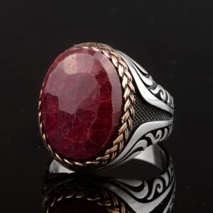 Doğal Yakut Taşlı Yüzük - Erkek Yüzüğü - 925 Ayar Gümüş Özel Tasarım - Görsel 6