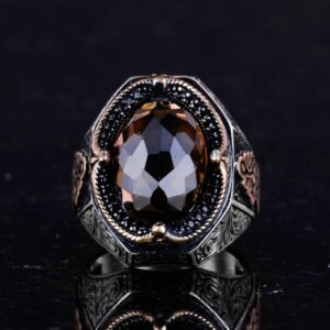 El yapımı 925 Ayar Gümüş Yüzük, Dumanlı Kuvars Yapay Taş Yüzük - Çeşitli ve Şık Koleksiyon - Görsel 3