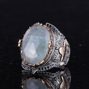 Doağl Akuamarin Taşlı Yüzük, 925 Ayar Katı Gümüş Erkek Yüzüğü, Huzur Denizi Tasarımı - Görsel 4