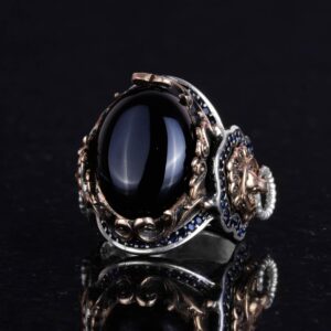 Oniks Taşlı Yüzük, El Yapımı Aslan Başı Erkek Yüzüğü, 925 Ayar Gümüş Tasarım Erkek Yüzüğü - Görsel 5