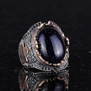 925 Ayar Gümüş Erkek Yüzük, Mavi Güneş Taşı Yapay Taş Yüzük - Görsel 3