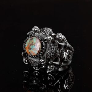 925 Ayar Gümüş Erkekler için 3D Camii Yüzük, Doğal Arizona Turkuaz Taşı ile - Cesur ve Spiritüel Tasarım, Günlük Kullanım ve Özel Günler için İdeal - Görsel 5