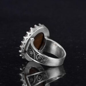 Gerçek Doğal Taş Yüzük - 925 Ayar Gümüş Büyük Yüzük - El Yapımı Yüzük (Yeşil kan taşı) - Görsel 5