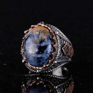 Pietersit Doğal Taş Yüzük, 925 Ayar Gümüş Yüzük Erkekler İçin, Farklı Yüzük - Görsel 6