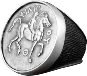 Antik Roma Askeri, At Figürü Antika Yüzük, 925 Ayar Katı Gümüş Yüzük - Görsel 1