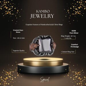 Erkekler için Kartal Sembolü Taş Yüzük, El Yapımı 925 Ayar Gümüş Yüzük - Koruma Sembolü (Oluşturulmuş oniks) - Görsel 2