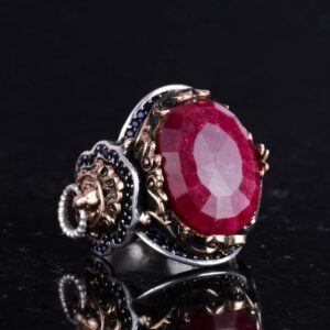 Doğal Yakut Taşlı Yüzük, Aslan Başlı Yüzük - 925 Ayar Gümüş Yüzük - Görsel 6