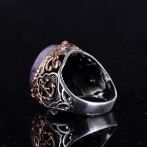 Gerçek Doğal Ametist Taşlı Yüzük, 925 Ayar Katı Gümüş Yüzük, Denizci Çapa Gümüş Yüzük - Görsel 7