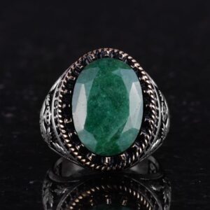 Gerçek Doğal Taş Yüzük - El Yapımı Kartal Yüzüğü - 925 Ayar Gümüş Yüzük (Zümrüt) - Görsel 4