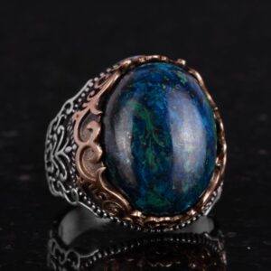 Gerçek Doğal Taş El Yapımı Yüzük - 925 Ayar Gümüş El Yapımı Yüzük - Şık Farklı Yüzük (Azurit) - Görsel 5