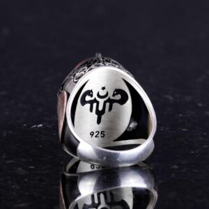 Gümüş Süleyman Mührü Yüzüğü, Doğal Kırmızı Kan Taşı Yüzük - 925 Ayar Katı Gümüş Erkek Yüzüğü - Görsel 8