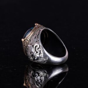 925 Ayar Gümüş El Yapımı Erkek Yüzük - Çeşitli Doğal Taşlarla Mevcut (Azurit) - Görsel 6