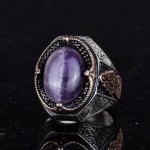 El Yapımı Ametist Taş Yüzük - Spiritüel 925K Katı Sterlin Gümüş Erkek Yüzük, Sezgi ve Koruma Tasarımı - Görsel 5