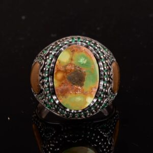 Gerçek Doğal Arizona Turkuaz Taş Yüzük, Minimalist Yüzük, 925 Ayar Gümüş Erkek Yüzüğü (Stil-6) - Görsel 3