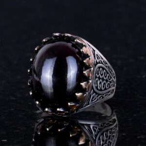 925 Ayar Katı Gümüş Erkek Yüzüğü Doğal Taşlarla - El Yapımı Şıklık (Cabochon Granat Taşı) - Görsel 4