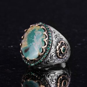 Gerçek Doğal Arizona Turkuaz Taş Yüzük, Sterling Gümüş Erkek Yüzüğü - Görsel 5