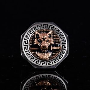 925 Ayar Gümüş Yüzük - Yunan Anahtar Desenli Erkek Yüzüğü - El Yapımı Yüzük (Kurt) - Görsel 4