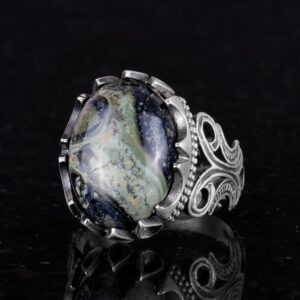 925 Ayar Katı Gümüş Erkek Yüzük - Doğal Taş Seçenekleri ile El Yapımı Tasarım (Yeşil Göz) - Görsel 5