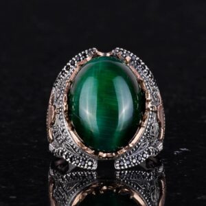 Koyu Yeşil Göztaşı Oluşturulmuş Taş Yüzük, 925 Ayar Gümüş Oluşturulmuş Taş Yüzükler - Çeşitli Koleksiyon - Görsel 3