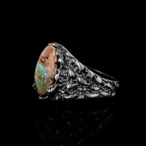 Gerçek Doğal Arizona Turkuaz Taş Yüzük, Erkekler İçin Hediye, 925 Ayar Gümüş Yüzük, Minimalist Yüzük - Görsel 5