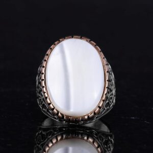 Doğal Sedef Taşlı Yüzük, Sultan Yüzüğü, 925 Ayar Gümüş Yüzük Erkekler İçin - Görsel 6