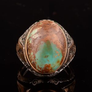 Gerçek Doğal Arizona Turkuaz Taşlı Erkek Yüzük, İslami Yüzük, 925 Ayar Gümüş Yüzük - Görsel 3