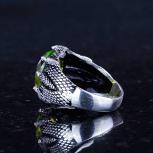 Sterling Gümüş Pençe Yüzük, Yaratılmış Peridot Taşı ile - Görsel 7