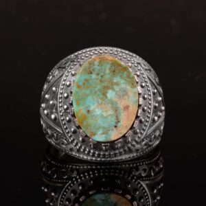 Gerçek Arizona Turkuaz Taş Yüzük, Erkekler İçin Bizans Yüzüğü, 925 Ayar Gümüş Yüzük - Görsel 3