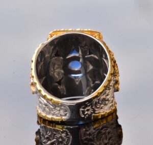 El Yapımı Zirkon Taşlı, Altın Kaplama Sterlin Gümüş Erkek Yüzük - Bilgelik ve Krallığın Simgesi - Görsel 8