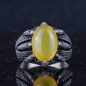 925 Ayar Gümüş Pençe Yüzük Gerçek Doğal Sarı Akik Taşı ile – İkizler için Pozitiflik ve Zihinsel Netlik Amaçlı El Yapımı Yüzük - Görsel 4