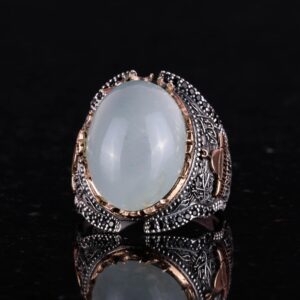Cabochon Akuamarin Taş Yüzük, İslam Yüzüğü, 925 Ayar Katı Gümüş Erkek Yüzüğü, Huzur Denizi Tasarımı - Görsel 4