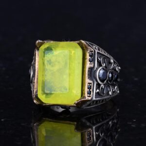 925 Ayar Gümüş Yüzük - Erkekler İçin Oluşturulmuş Taş Yüzük - El Yapımı Yüzük (Oluşturulmuş sarı paraiba) - Görsel 6