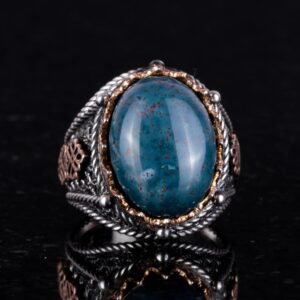 925 Ayar Saf Gümüş Yüzük, Erkekler İçin Gerçek Doğal Taş Yüzük (Yeşil Kan Taşı) - Görsel 3