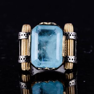 Açık Mavi Yapay Paraiba Taşı Yüzük - 925 Ayar Gümüş El Yapımı Yüzük - Erkek Takısı - Görsel 4