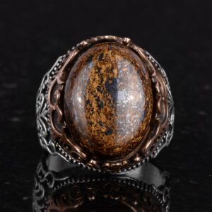 Gerçek Doğal Taş El Yapımı Yüzük - 925 Ayar Gümüş El Yapımı Yüzük - Şık Farklı Yüzük (Bronzit) - Görsel 4