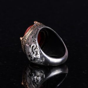 925 Ayar Gümüş El Yapımı Erkek Yüzük - Çeşitli Doğal Taşlarla Mevcut (Kan Taşı) - Görsel 6