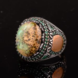 Gerçek Doğal Arizona Turkuaz Taş Yüzük, Minimalist Yüzük, 925 Ayar Gümüş Erkek Yüzük (Model-5) - Görsel 5