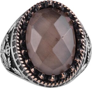 Gerçek Doğal Taş Yüzük - El Yapımı Kartal Yüzüğü - 925 Ayar Gümüş Yüzük (Dumanlı Topaz) - Görsel 1