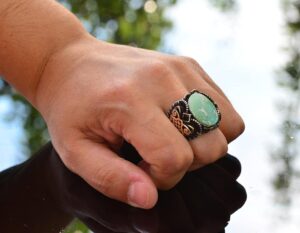 Erkek Yeşil Turkuaz Taş Yüzük, 925 Ayar Gümüş ile Vintage Orta Doğu Tasarımı - Görsel 6