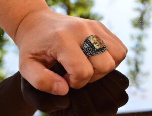 Gerçek Arizona Turkuaz Taş Yüzük, 925 Ayar Gümüş Yüzük Erkekler İçin, Gümüş Yüzük Taş Bandı - Görsel 7