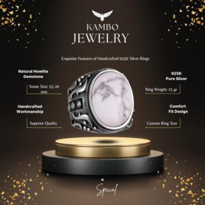 Doğal Howlite Taşlı Gümüş Yüzük, 925 Ayar Katı Gümüş Erkek Yüzüğü, Tasarım Gümüş Erkek Yüzüğü - Görsel 2